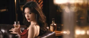 王牌頂級便服酒店包廂內，公關側身舉起高腳杯迎接客人